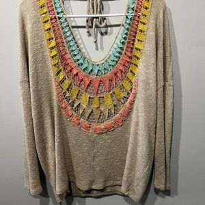 Wrangler Beige Sweater with Crochet Accents